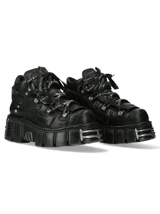 NEW ROCK Men's Rugged Black Platform Boots with Industrial Charm