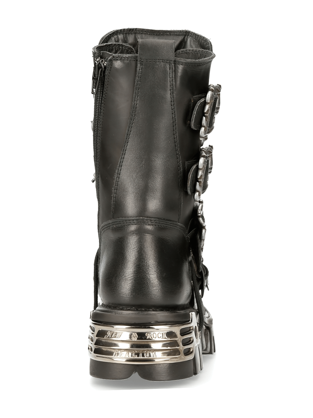 NEW ROCK Men's Rugged Black Reactor Buckle-Laced Boots