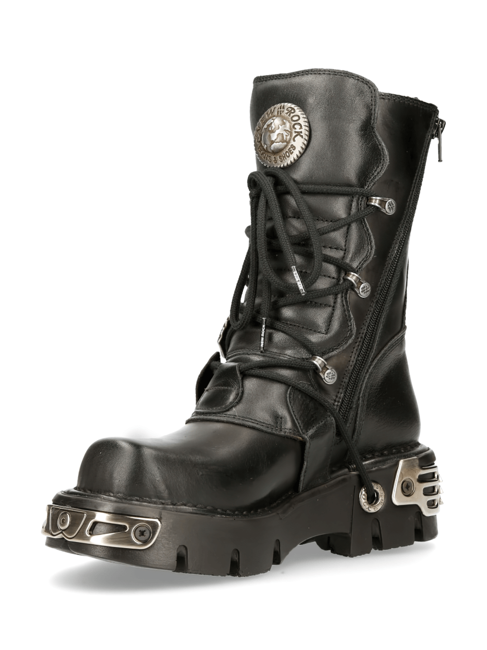 NEW ROCK Men's Rugged Black Reactor Buckle-Laced Boots