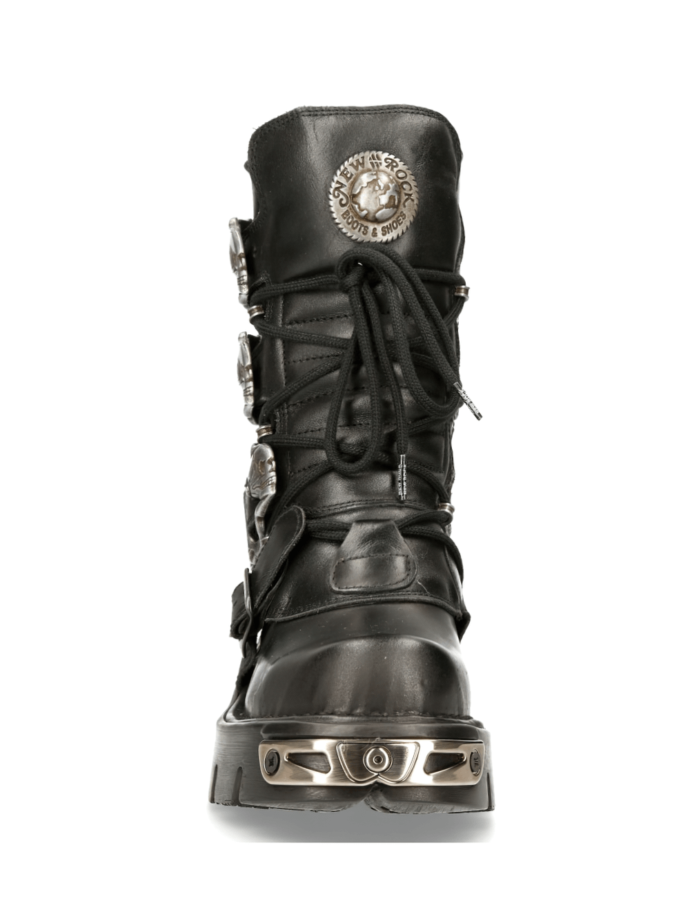 NEW ROCK Men's Rugged Black Reactor Buckle-Laced Boots