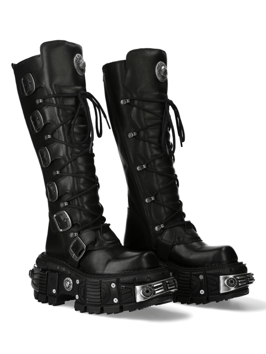 NEW ROCK Men's Rugged Gothic High Boots with Multi-Fasteners