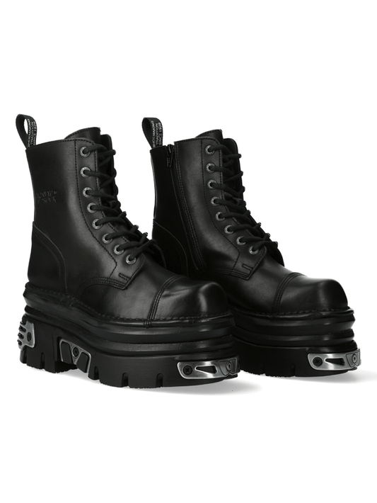 NEW ROCK Women's Rugged Lace-Up Ankle Boots with Metal Details