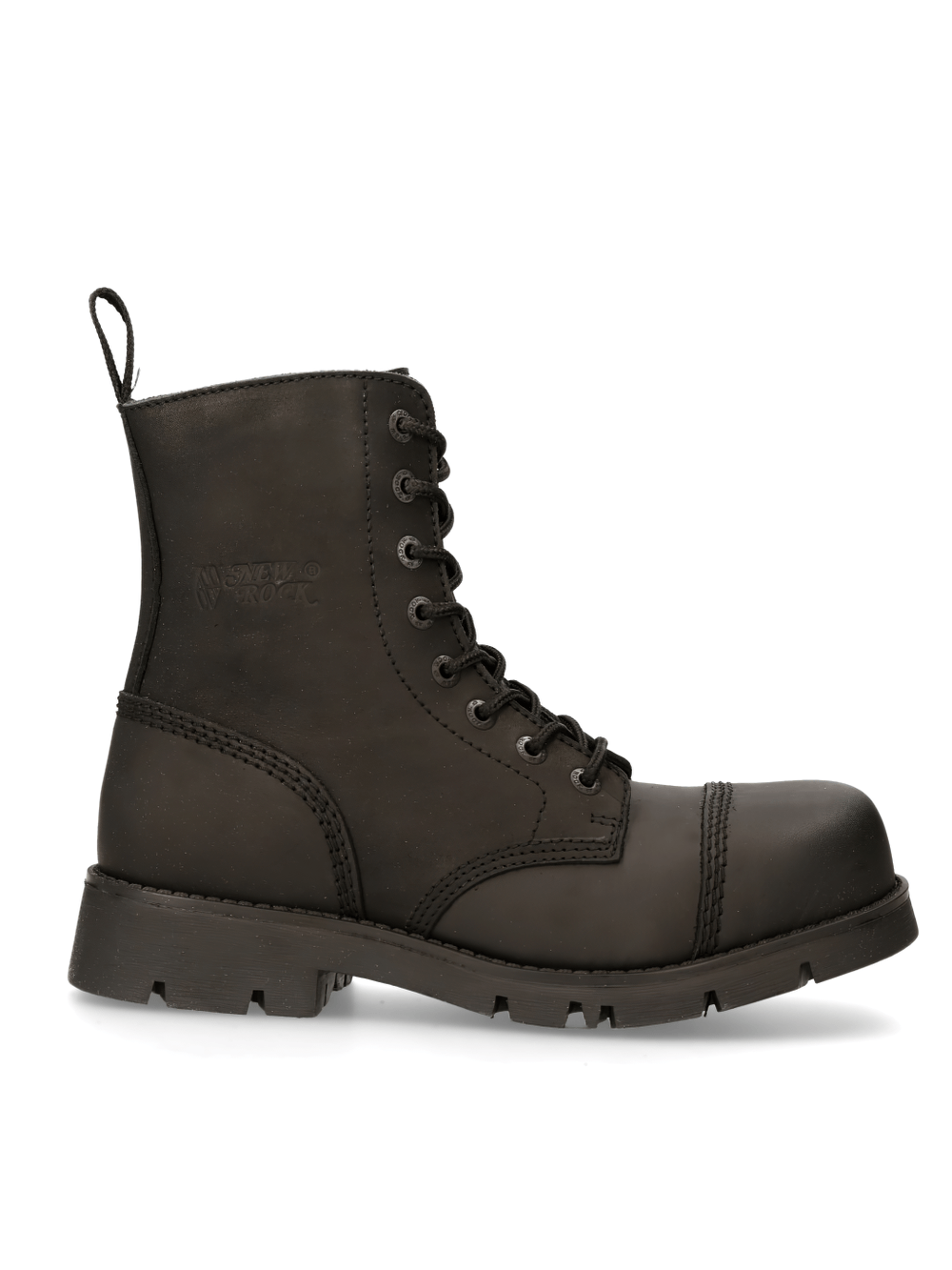 NEW ROCK Men's Rugged Lace-Up Black Tactical Leather Boots