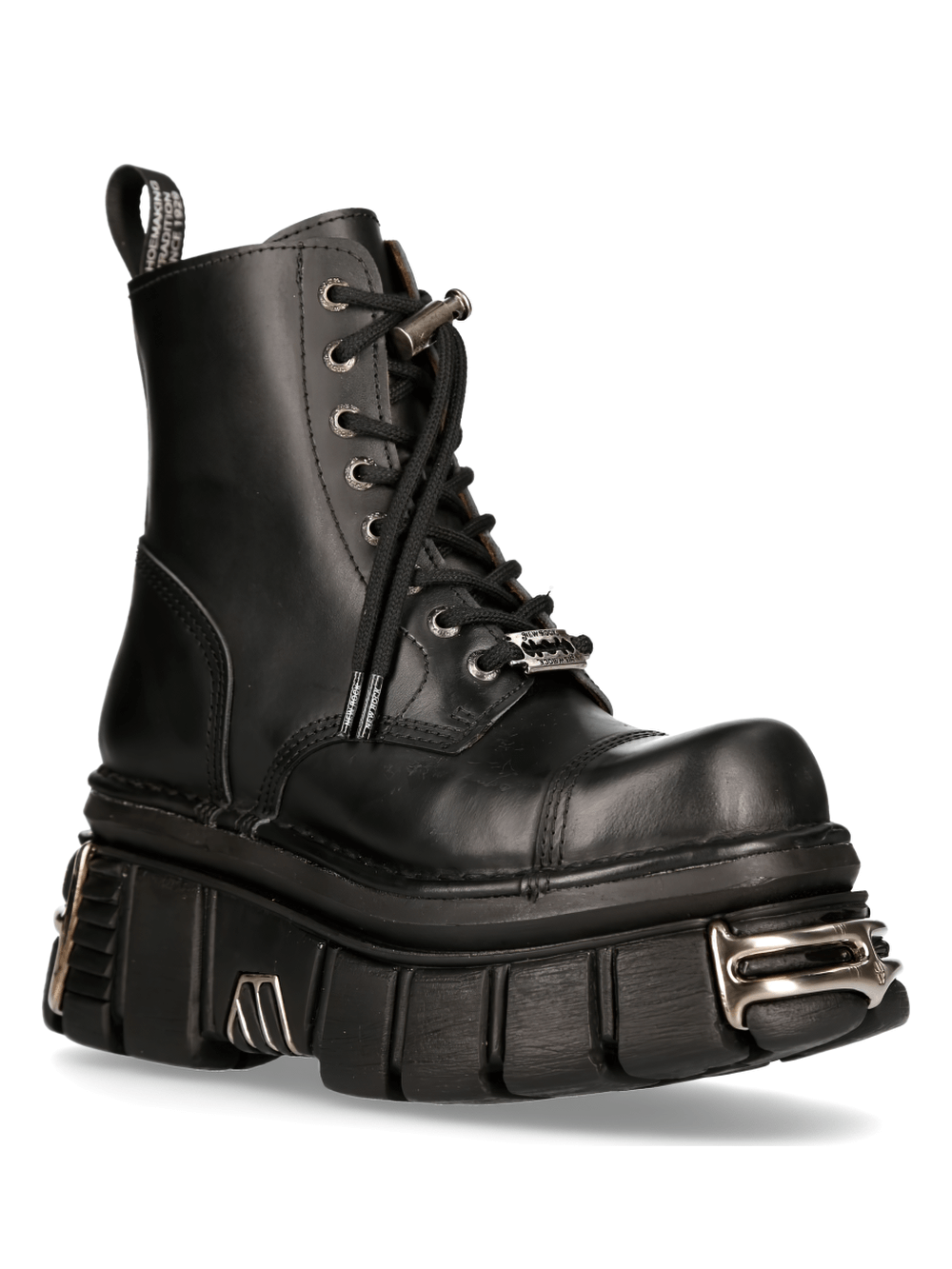 NEW ROCK Men's Rugged Lace-Up Metallic Military Boots