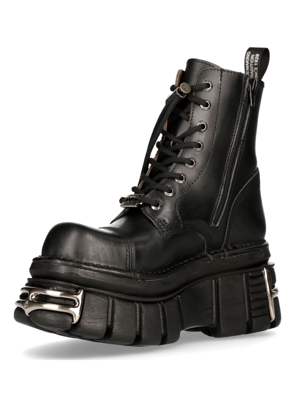 NEW ROCK Men's Rugged Lace-Up Metallic Military Boots