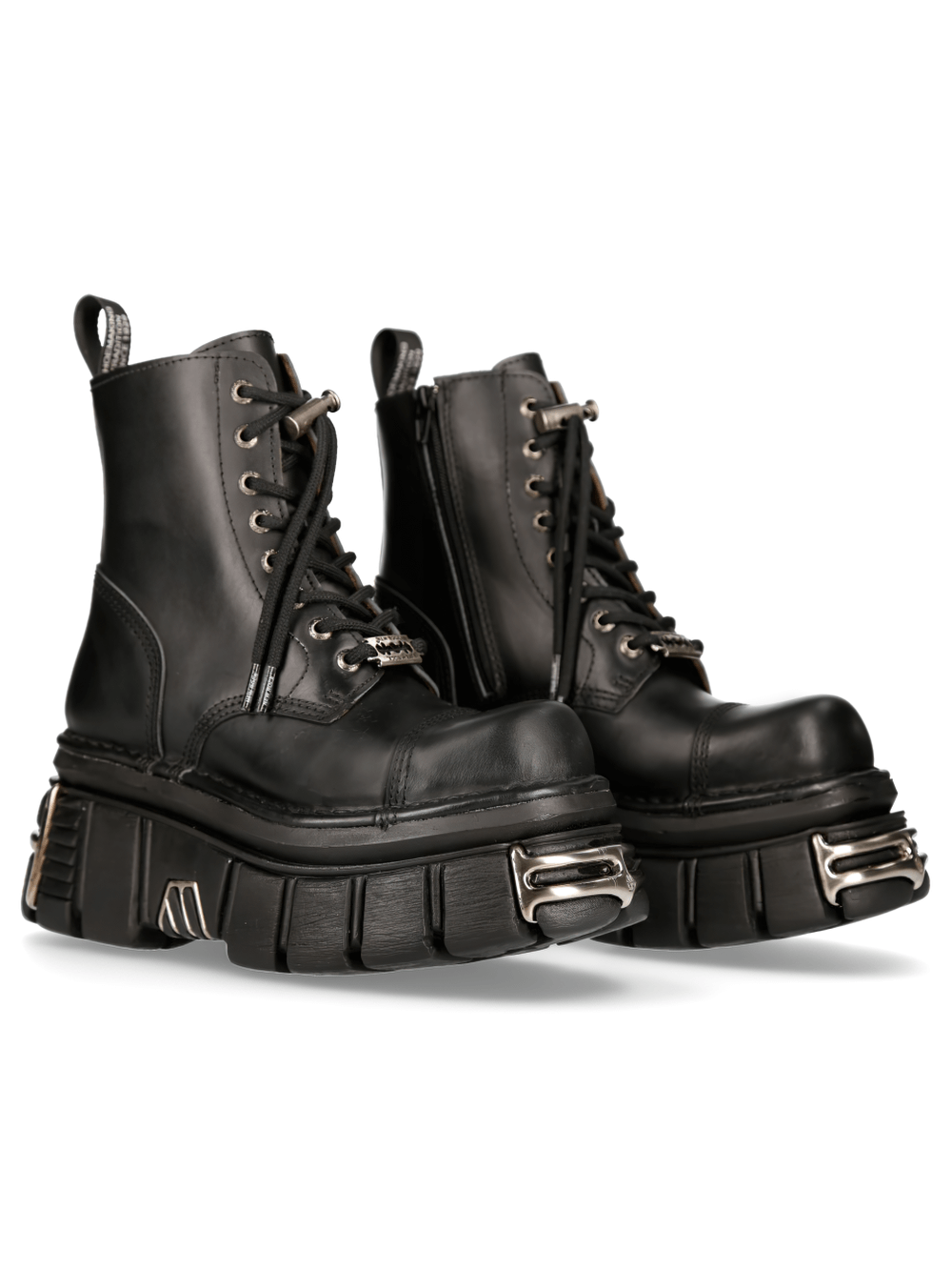 NEW ROCK Men's Rugged Lace-Up Metallic Military Boots