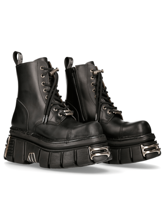 NEW ROCK Men's Rugged Lace-Up Metallic Military Boots