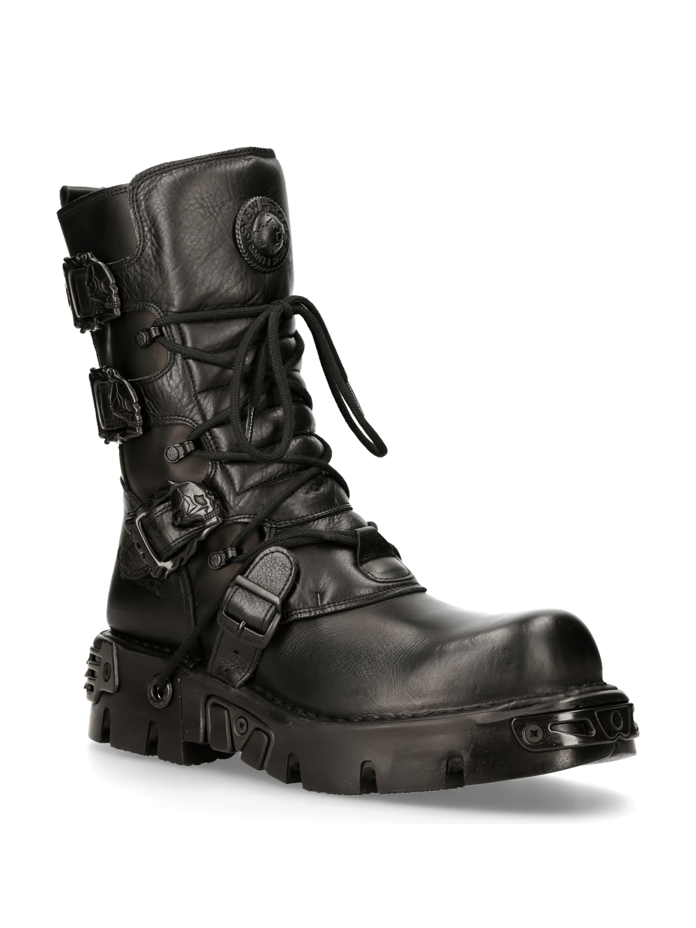 NEW ROCK Men's Rugged Lace-Up Military Boots with Buckles