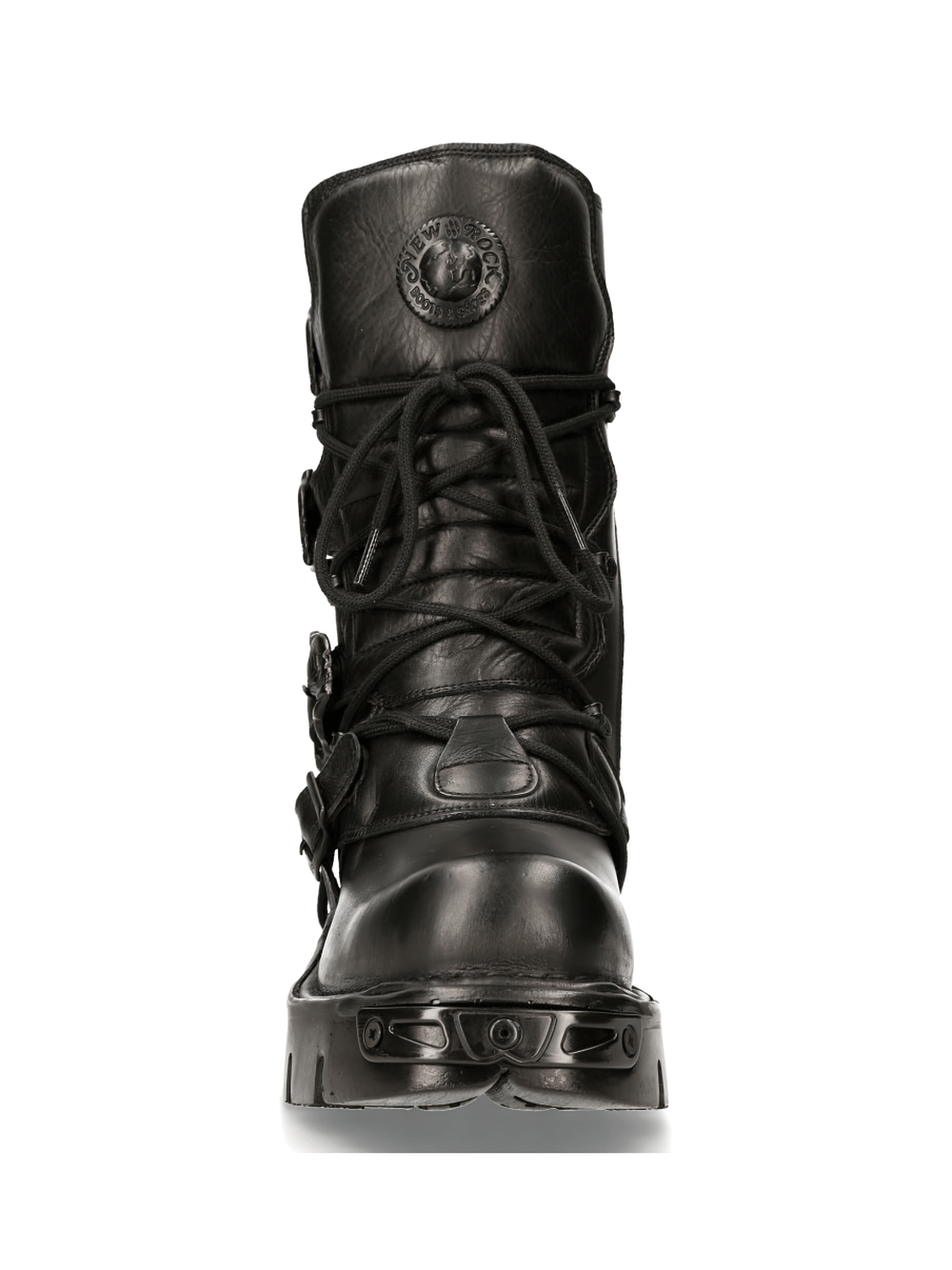 NEW ROCK Men's Rugged Lace-Up Military Boots with Buckles