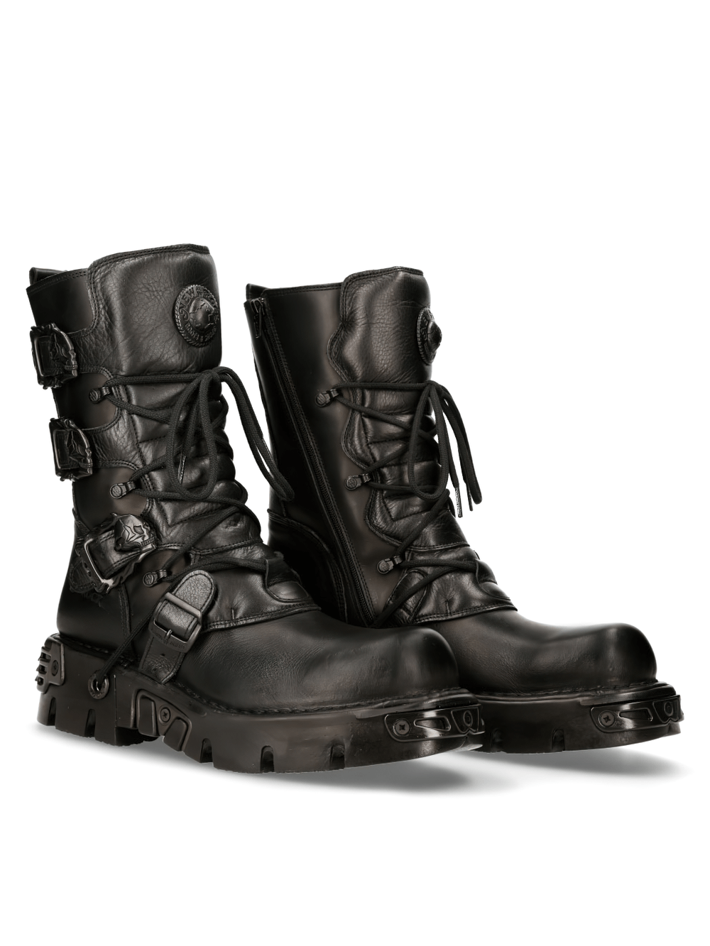 NEW ROCK Men's Rugged Lace-Up Military Boots with Buckles
