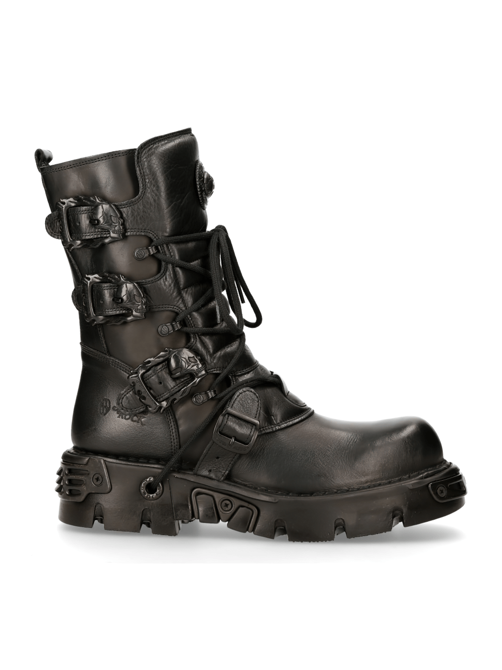 NEW ROCK Men's Rugged Lace-Up Military Boots with Buckles