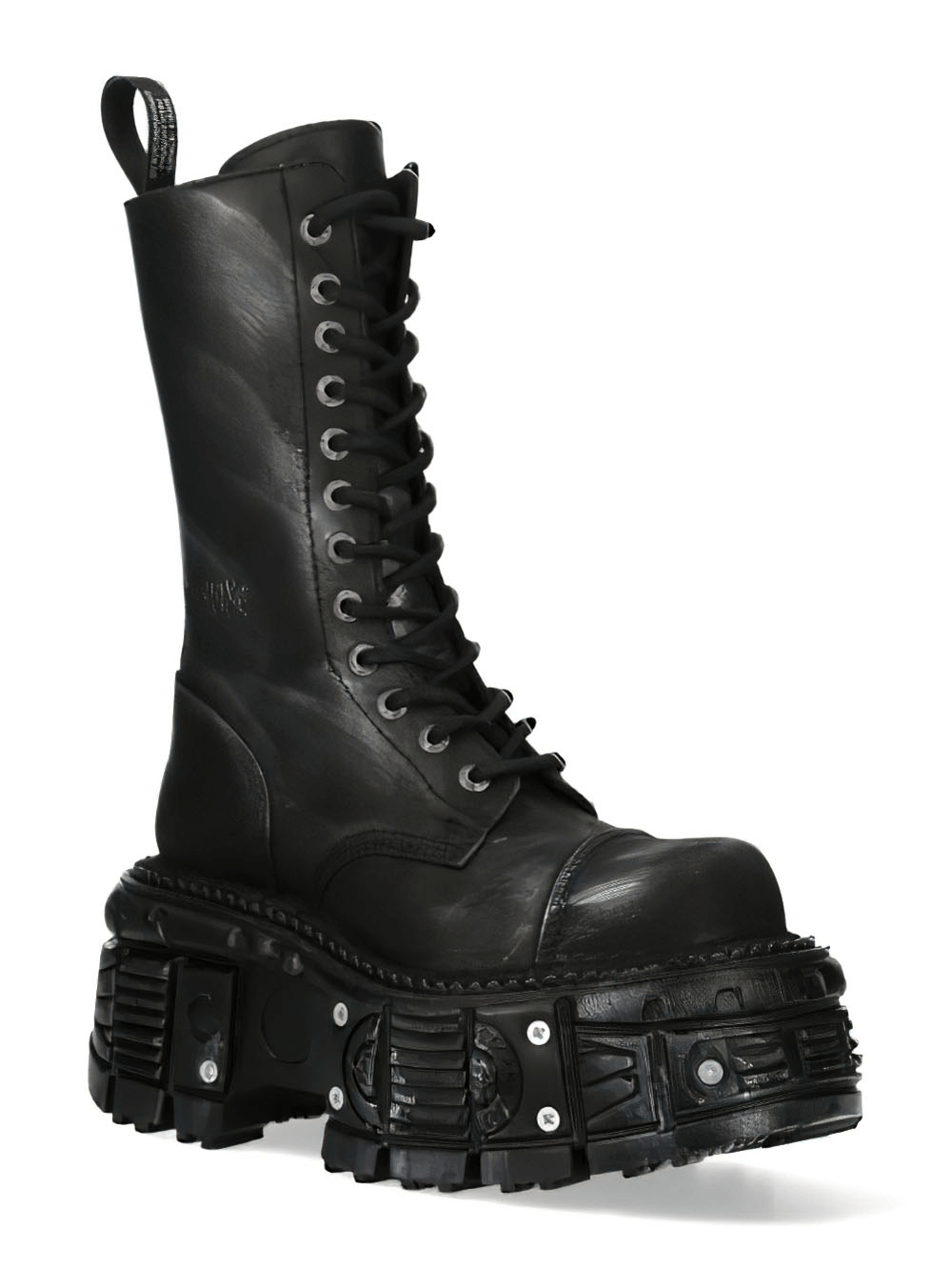 NEW ROCK Women's Rugged Leather Biker Combat Boots with Zipper