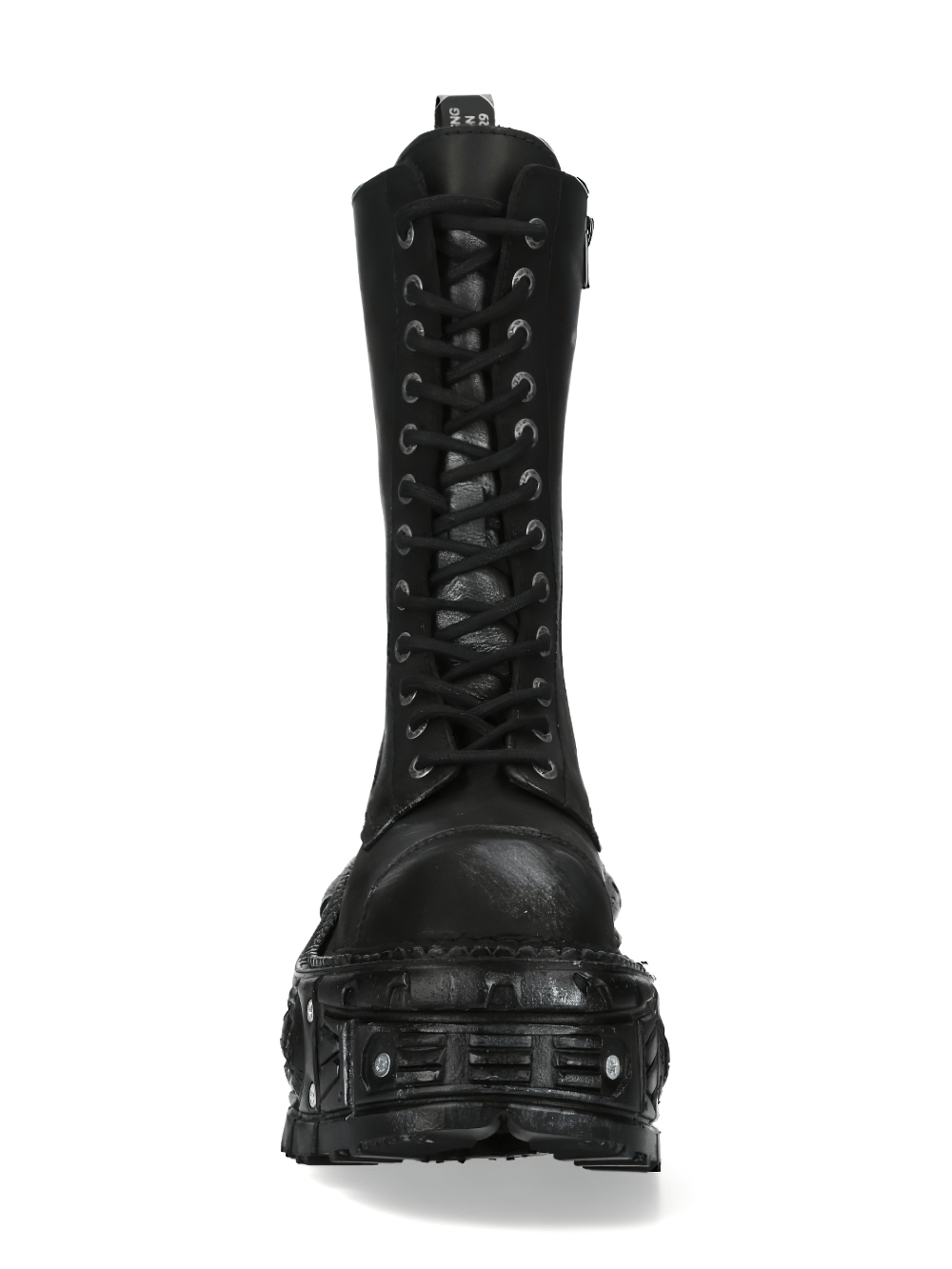 NEW ROCK Women's Rugged Leather Biker Combat Boots with Zipper