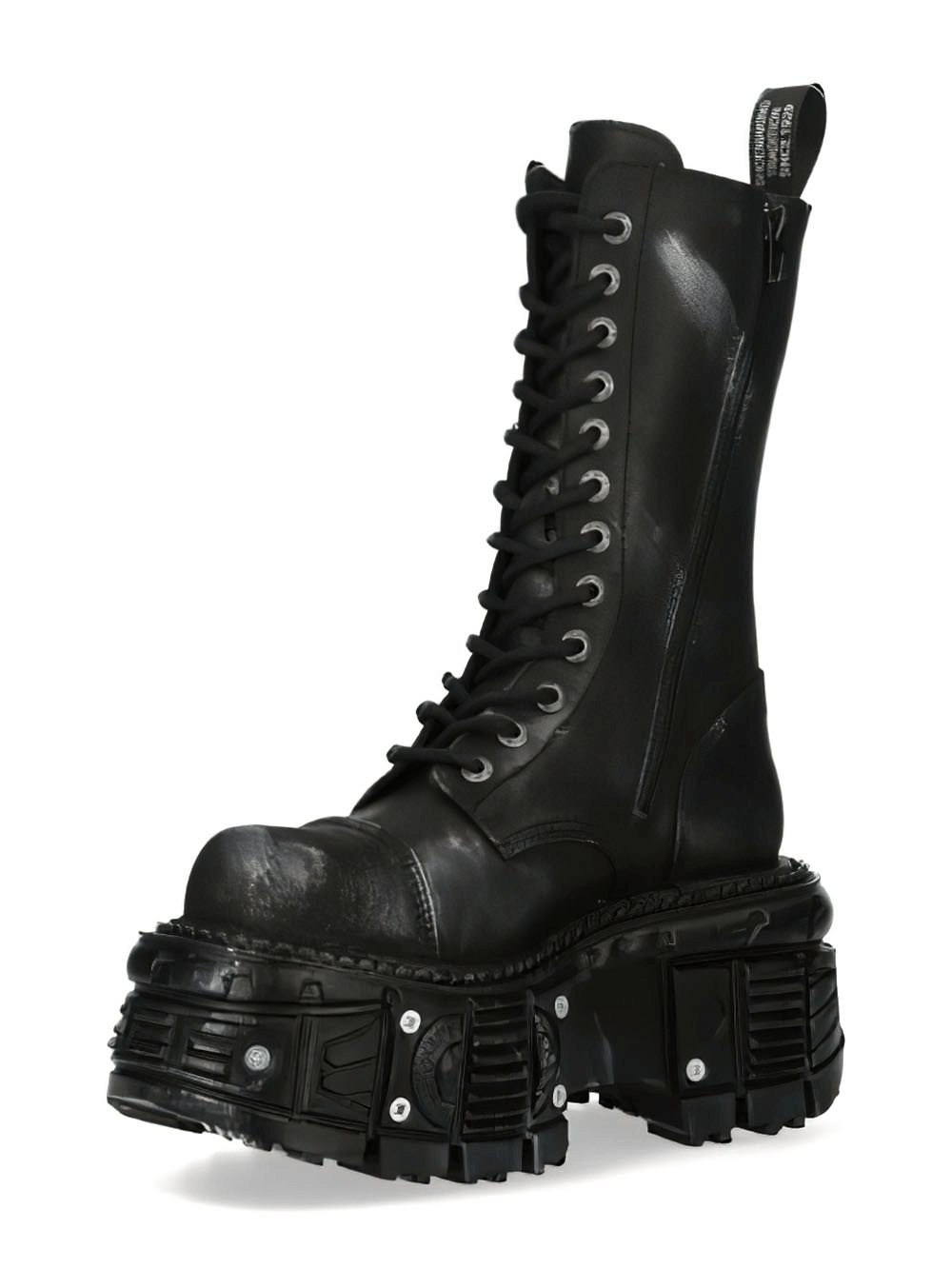 NEW ROCK Men's Rugged Leather Biker Combat Boots with Zipper