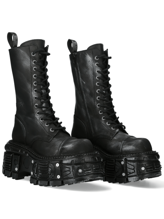NEW ROCK Men's Rugged Leather Biker Combat Boots with Zipper