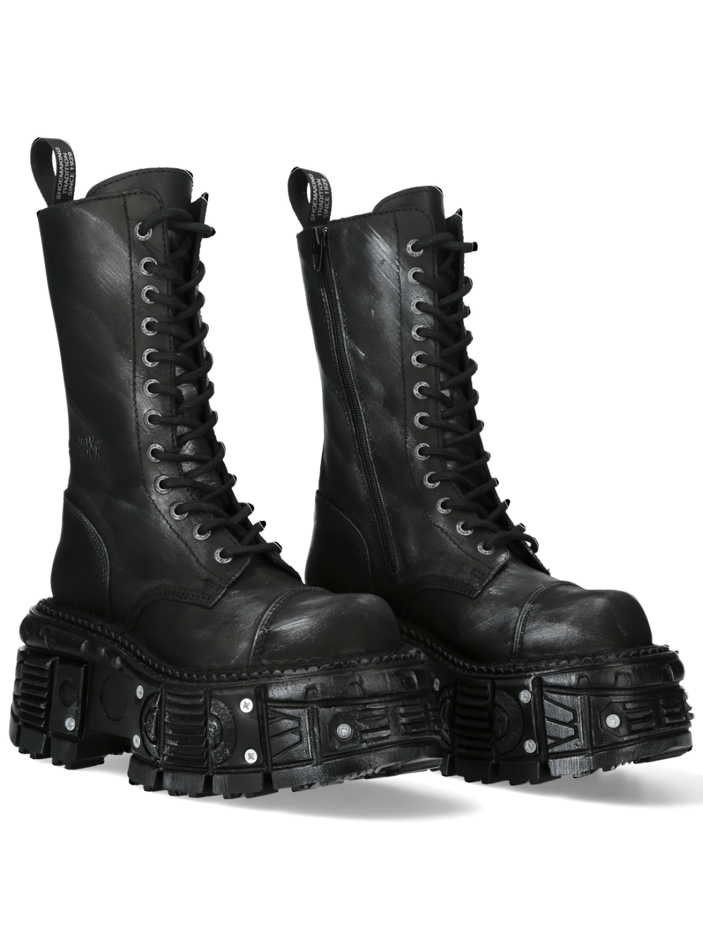 NEW ROCK Women's Rugged Leather Biker Combat Boots with Zipper