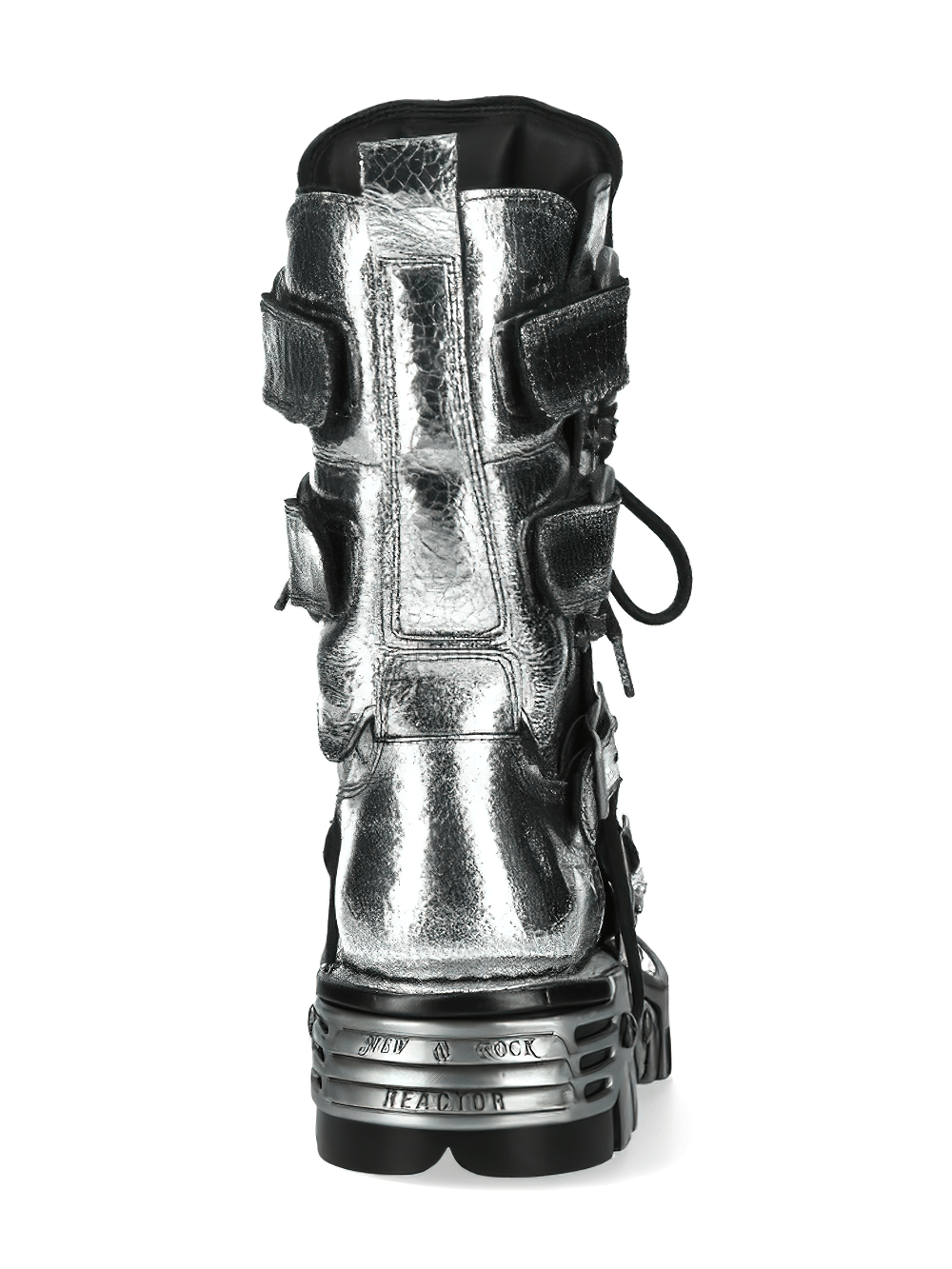 NEW ROCK Men's Silver Gothic Boots with Buckles and Lace-Up
