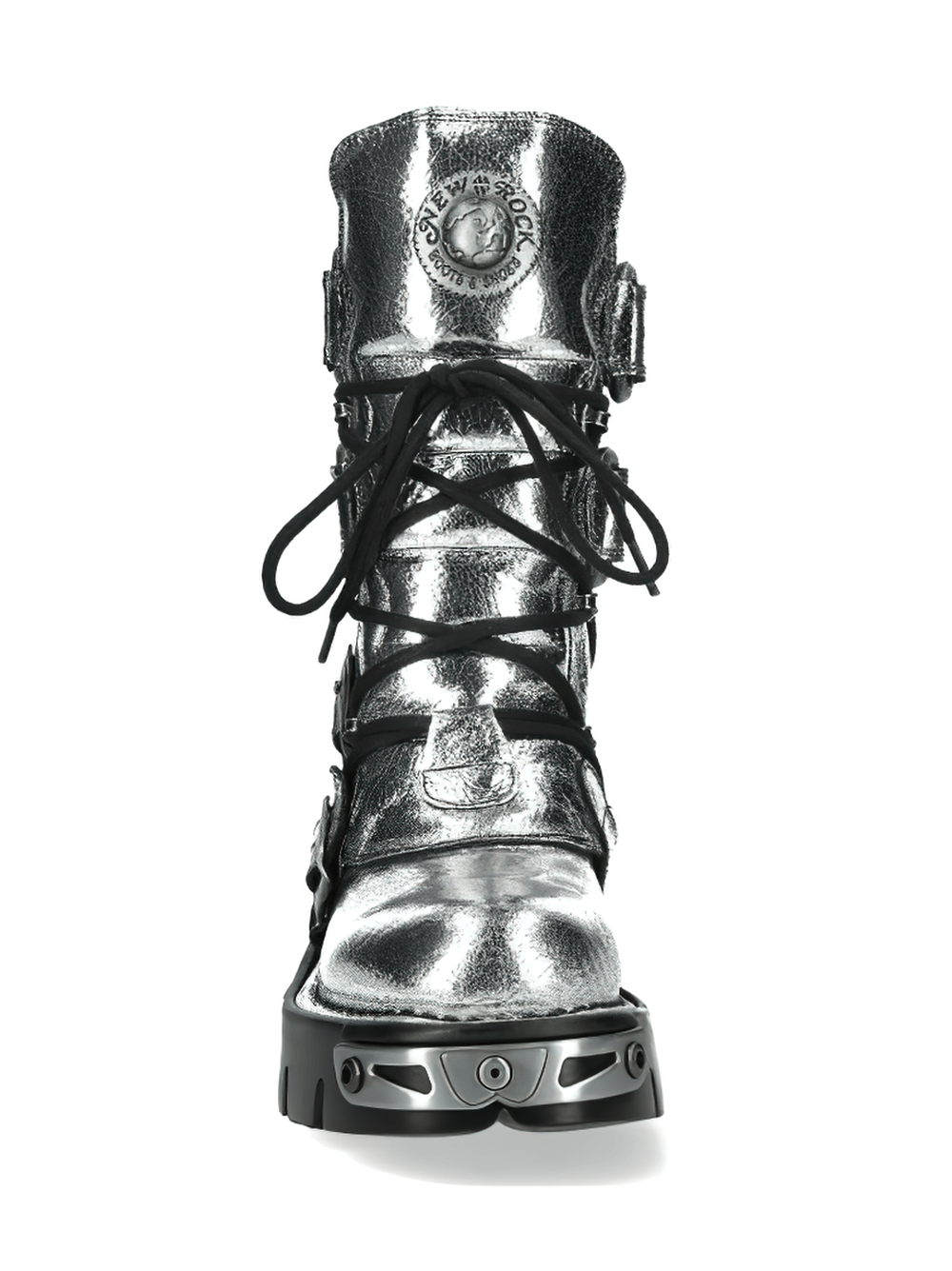 NEW ROCK Men's Silver Gothic Boots with Buckles and Lace-Up