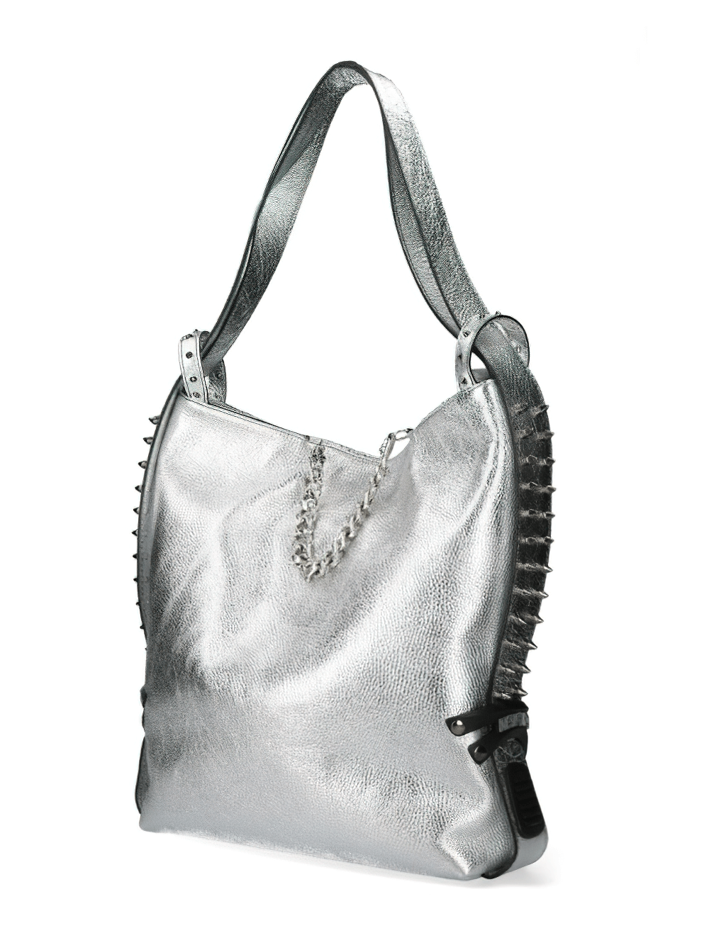 NEW ROCK Silver Leather Shoulder Bag with Spikes