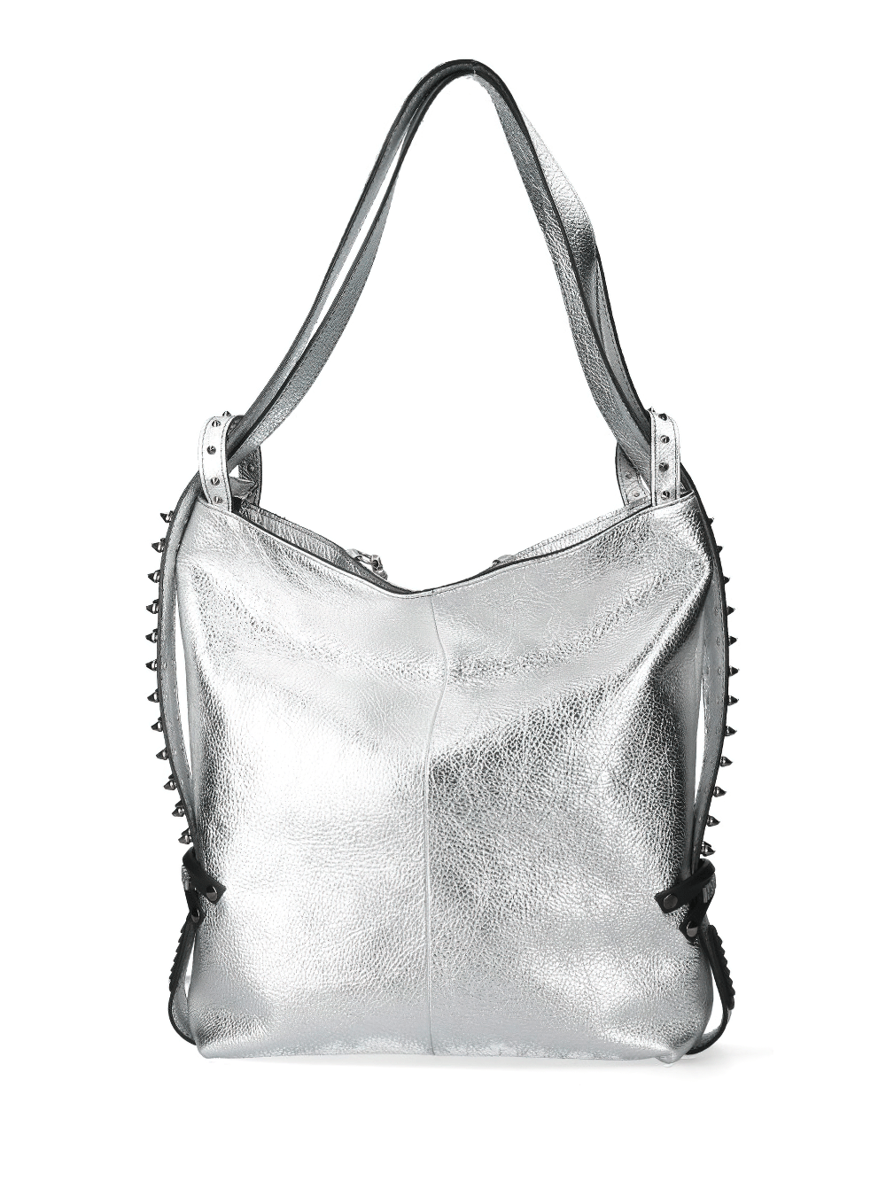 NEW ROCK Silver Leather Shoulder Bag with Spikes