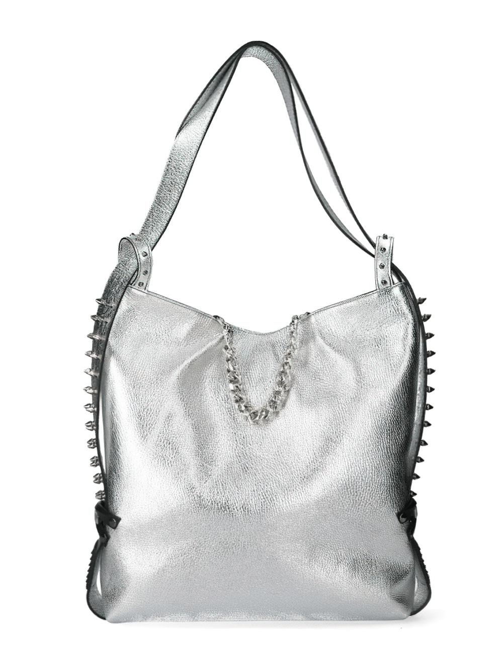 NEW ROCK Silver Leather Shoulder Bag with Spikes