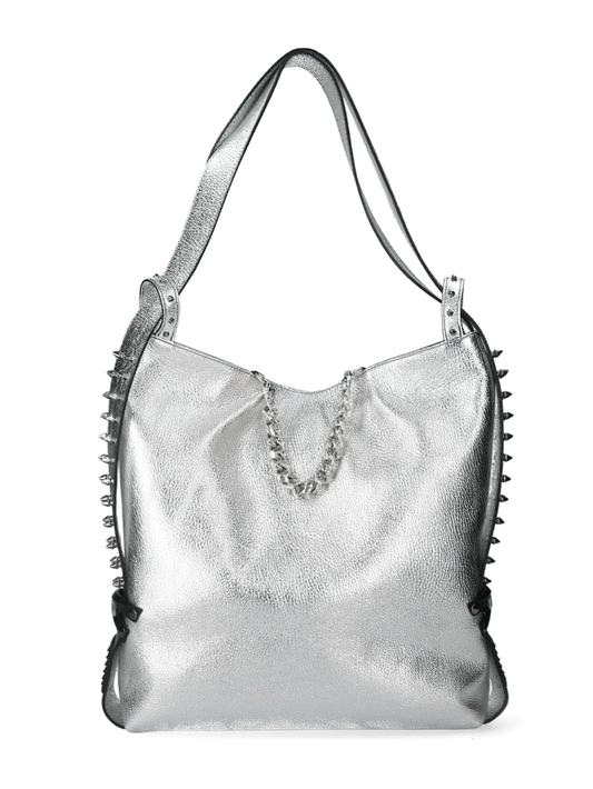 NEW ROCK Silver Leather Shoulder Bag with Spikes