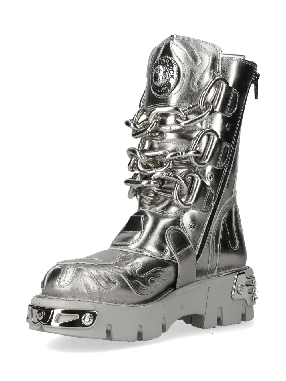 NEW ROCK Men's Silver Metallic Chain Boots for Punk Fashion