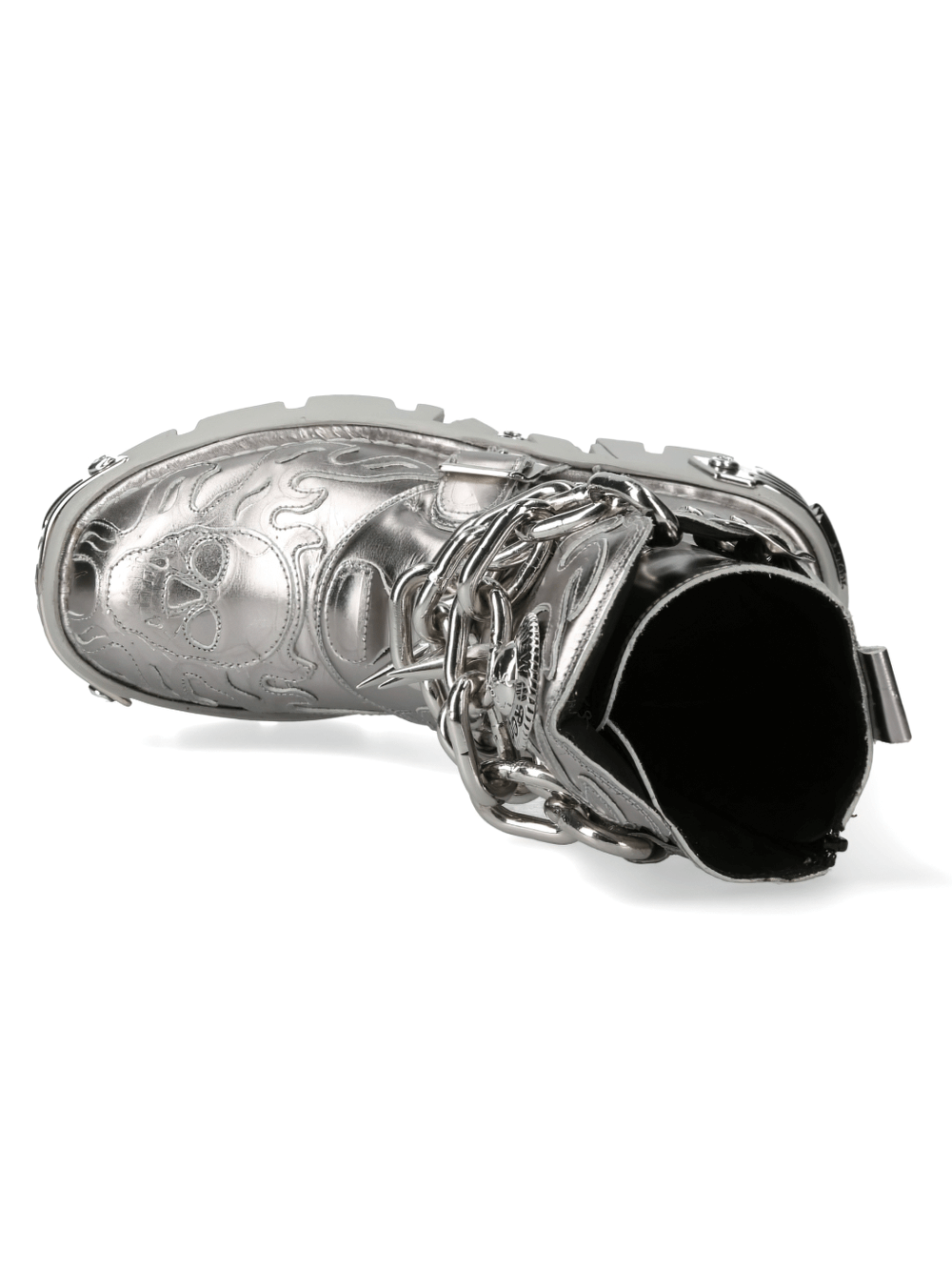 NEW ROCK Men's Silver Metallic Chain Boots for Punk Fashion