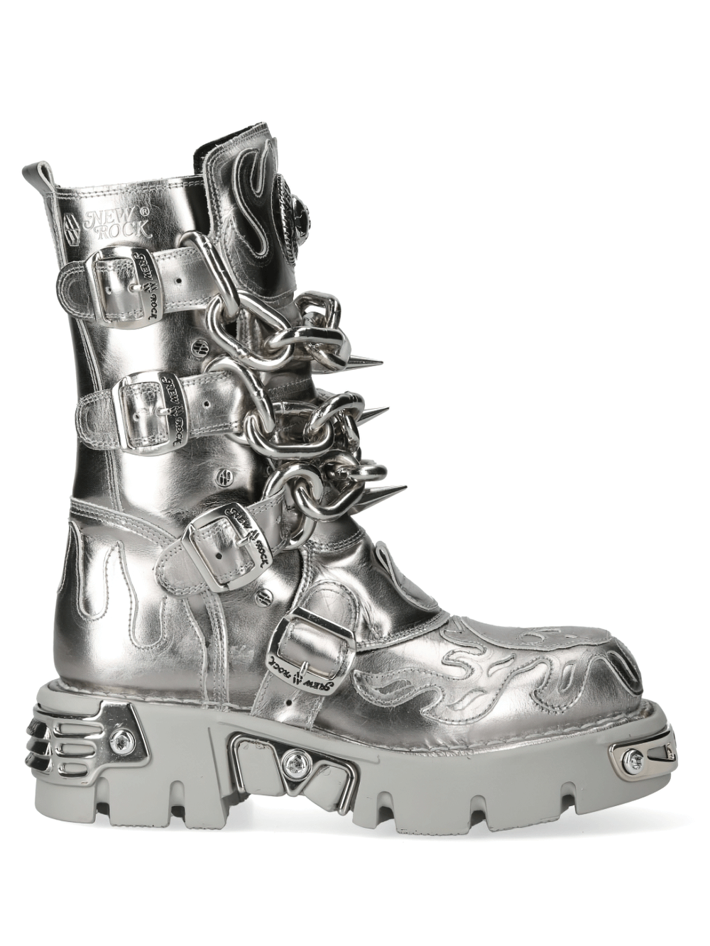 NEW ROCK Men's Silver Metallic Chain Boots for Punk Fashion