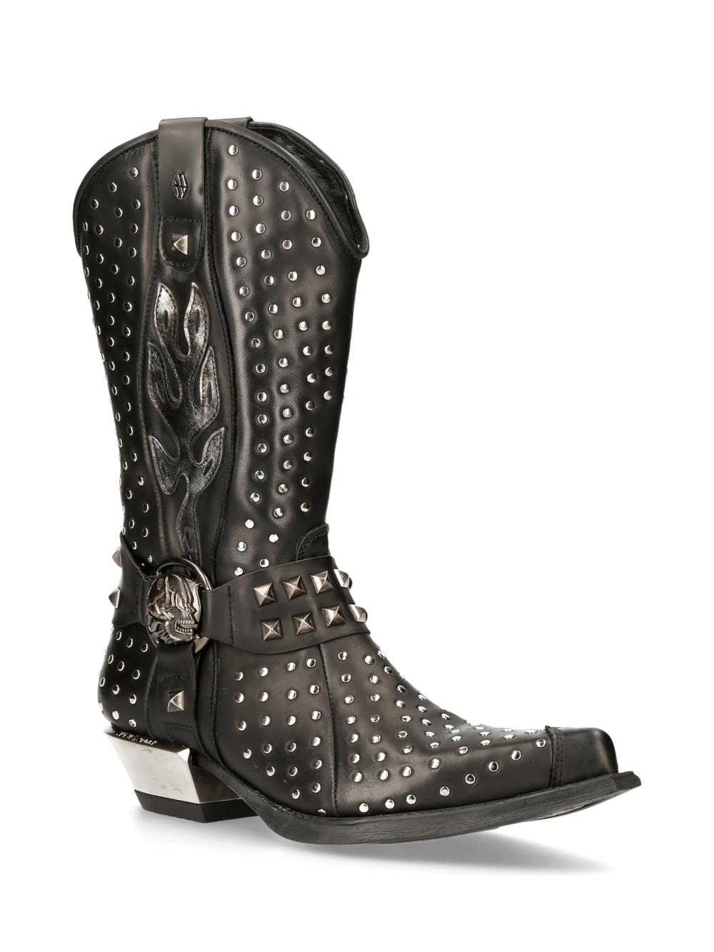 NEW ROCK Men's Silver Studded Leather Western Style Boots