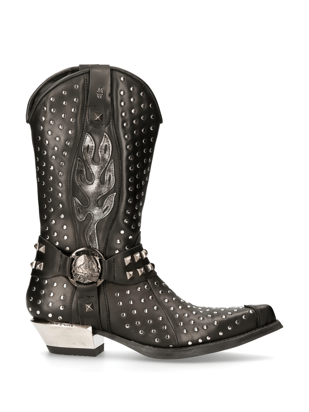 NEW ROCK Men's Silver Studded Leather Western Style Boots
