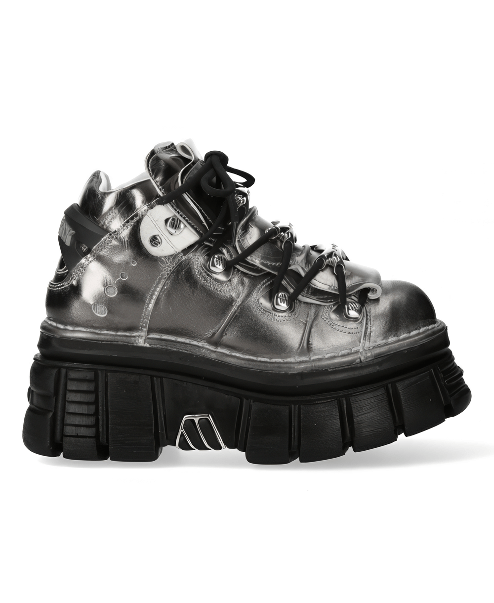 NEW ROCK Silver Men's Ankle Boots with Metal Accents