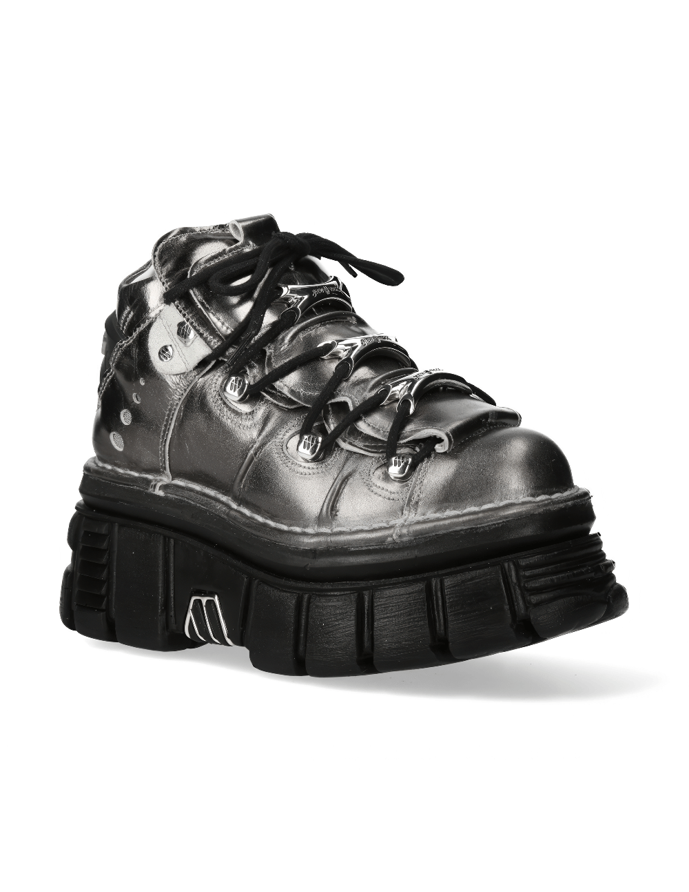 NEW ROCK Silver Men's Ankle Boots with Metal Accents