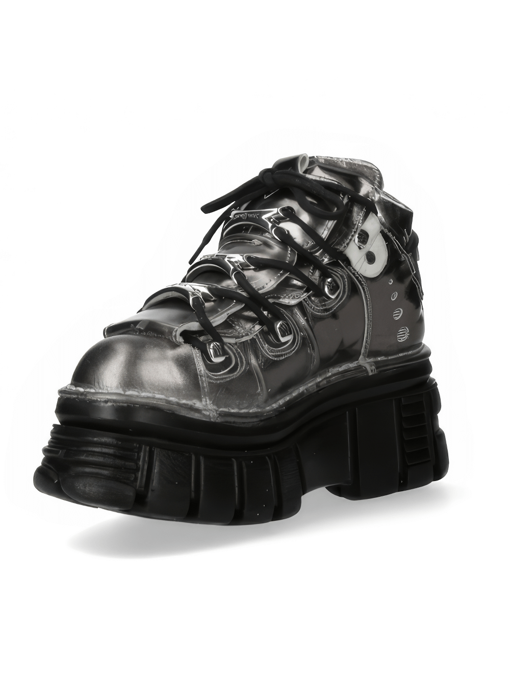 NEW ROCK Silver Men's Ankle Boots with Metal Accents