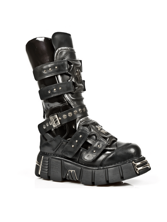 NEW ROCK Men's Steel Buckle Boots with Gothic Design