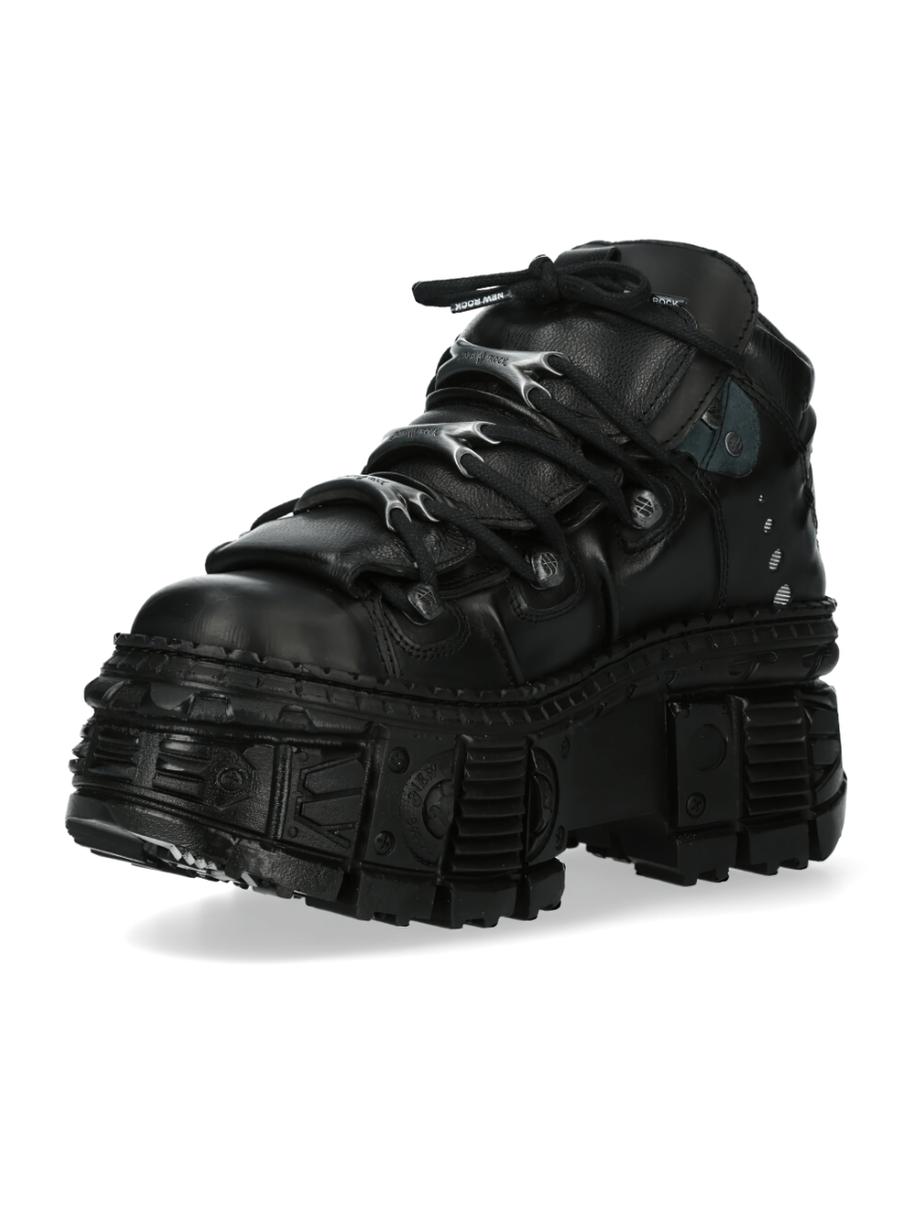 NEW ROCK Men's Studded Black Leather Platform Boots