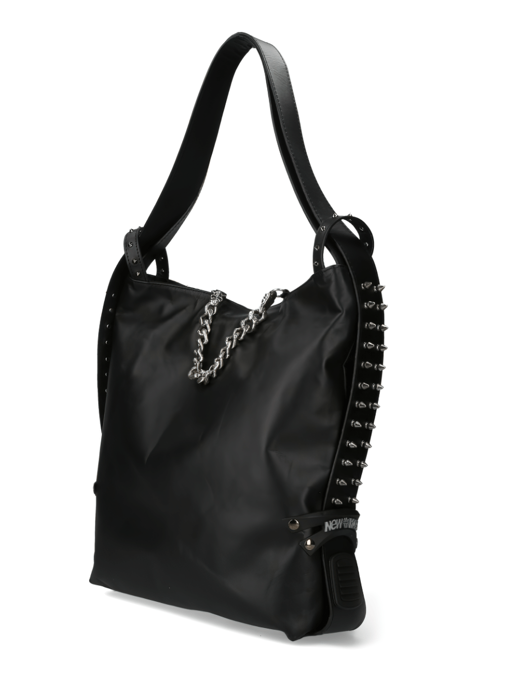 NEW ROCK Studded Shoulder Bag with Chain Accent and Spikes