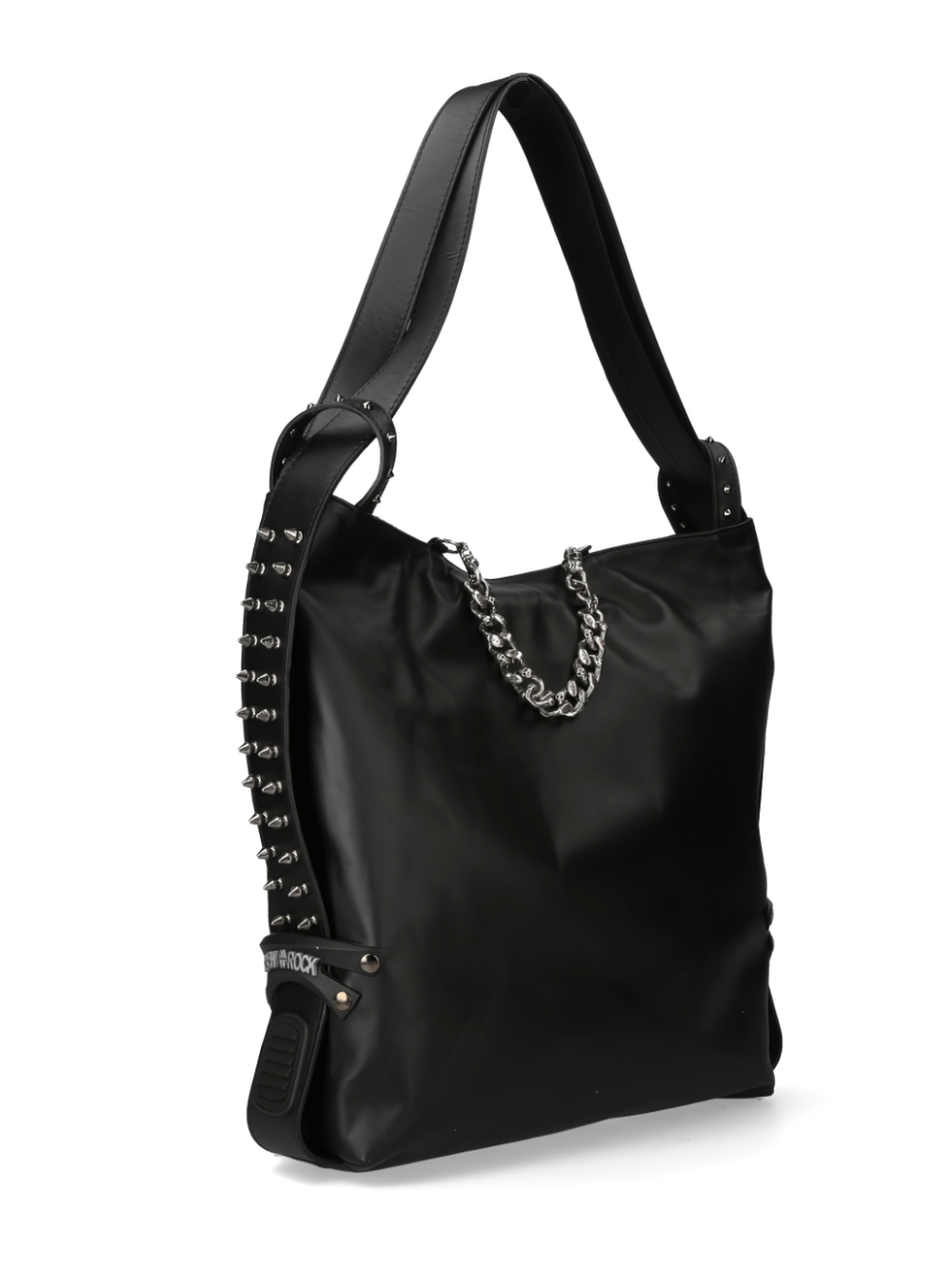 NEW ROCK Studded Shoulder Bag with Chain Accent and Spikes