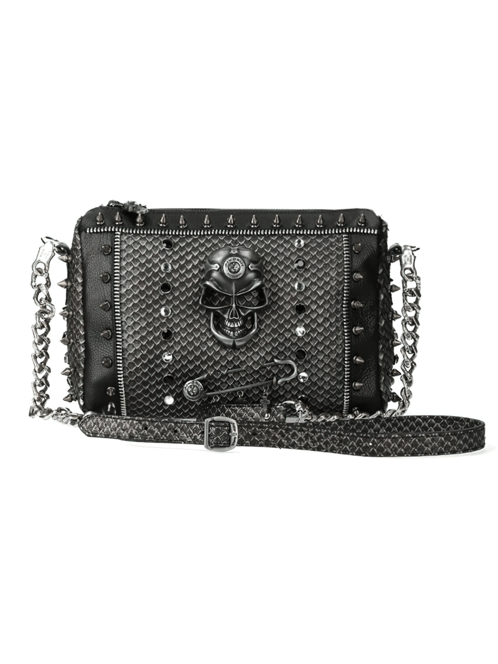 NEW ROCK Studded Skull Chain Leather Crossbody Bag