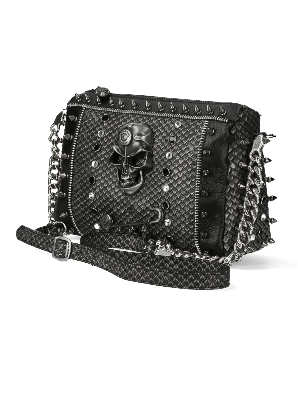 NEW ROCK Studded Skull Chain Leather Crossbody Bag