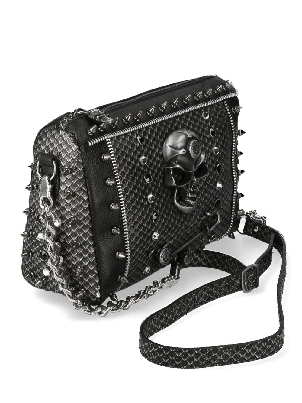NEW ROCK Studded Skull Chain Leather Crossbody Bag