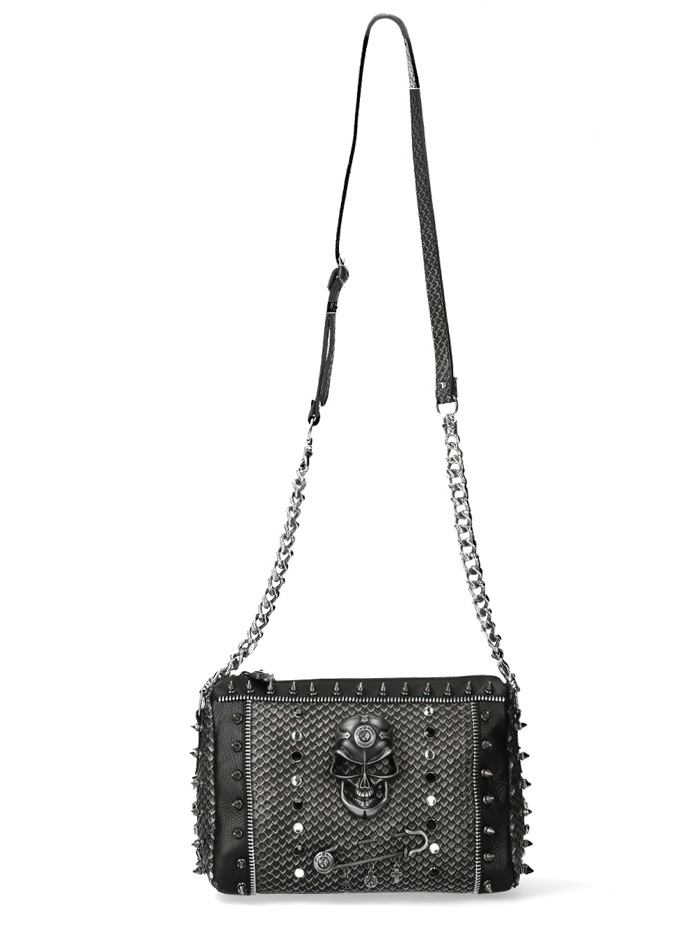NEW ROCK Studded Skull Chain Leather Crossbody Bag