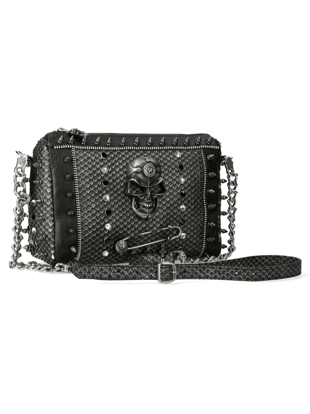 NEW ROCK Studded Skull Chain Leather Crossbody Bag
