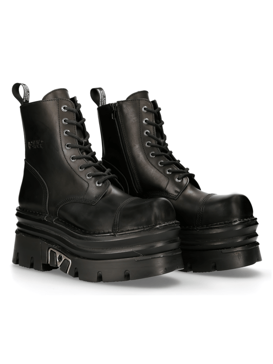 NEW ROCK Men's Sturdy Black Military-Style Leather Boots