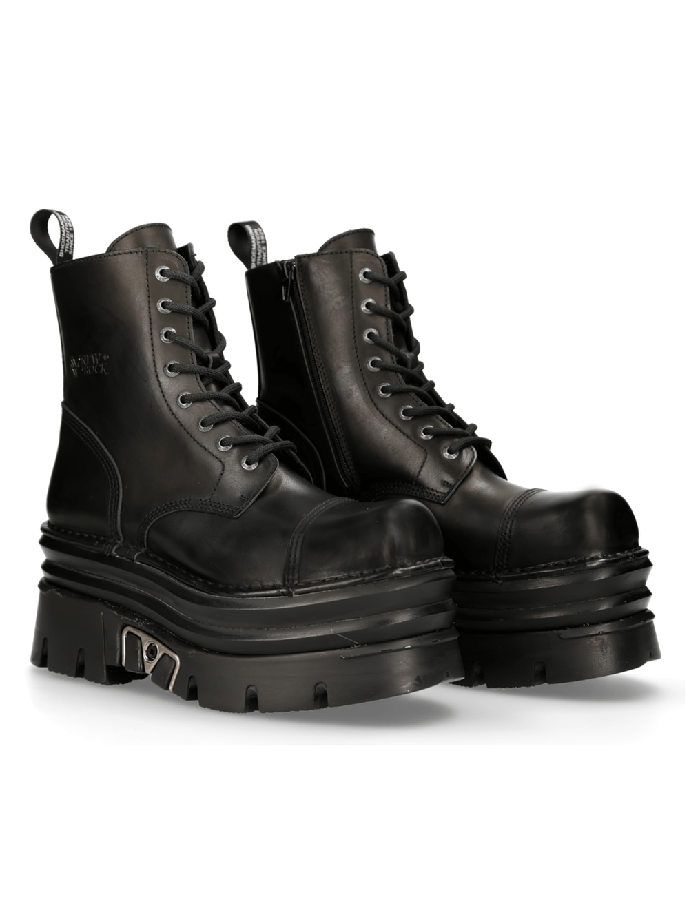 NEW ROCK Women's Sturdy Black Military-Style Leather Boots