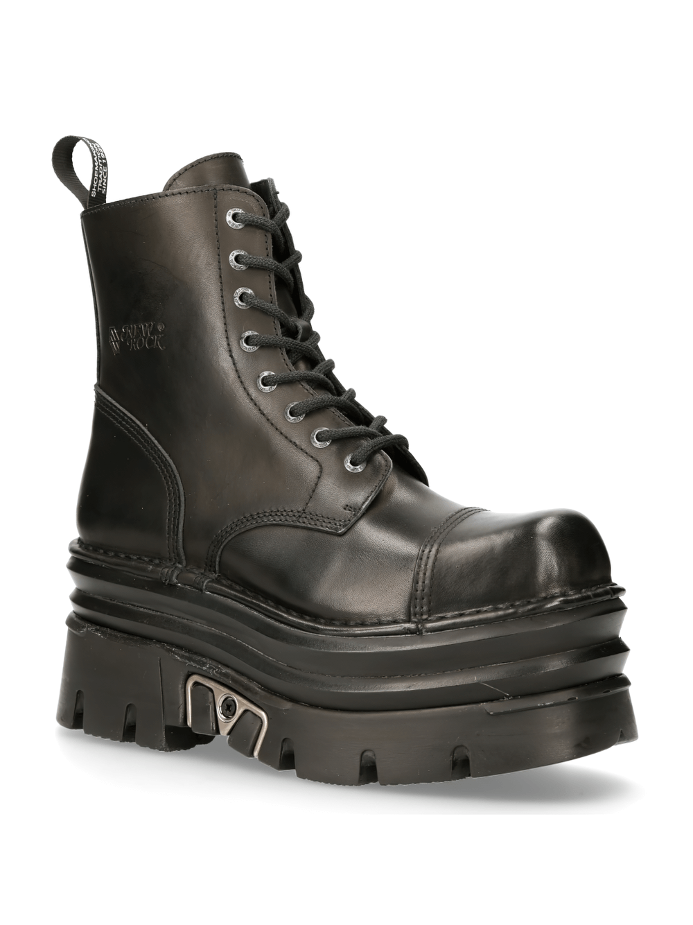 NEW ROCK Men's Sturdy Black Military-Style Leather Boots