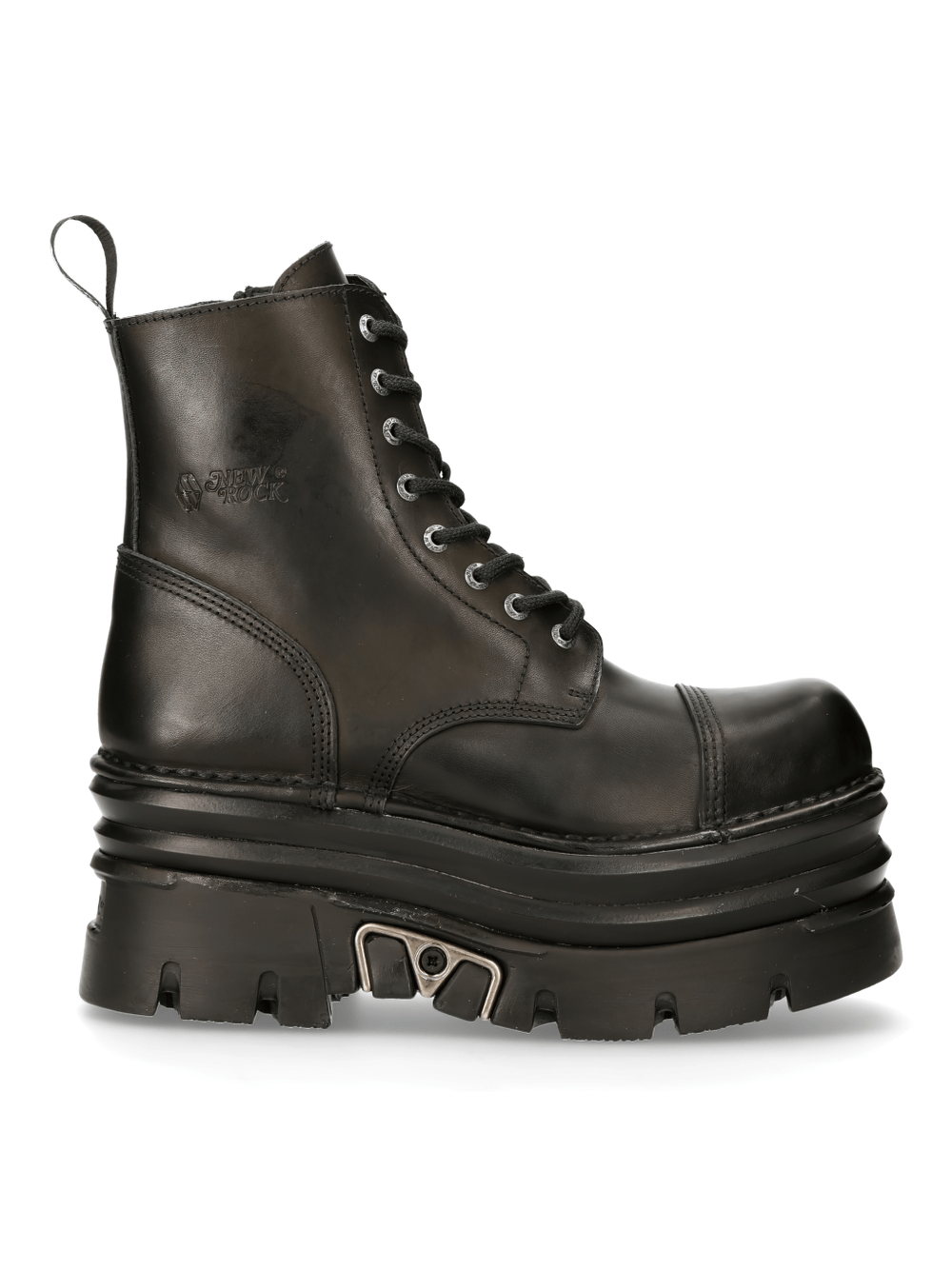 NEW ROCK Men's Sturdy Black Military-Style Leather Boots