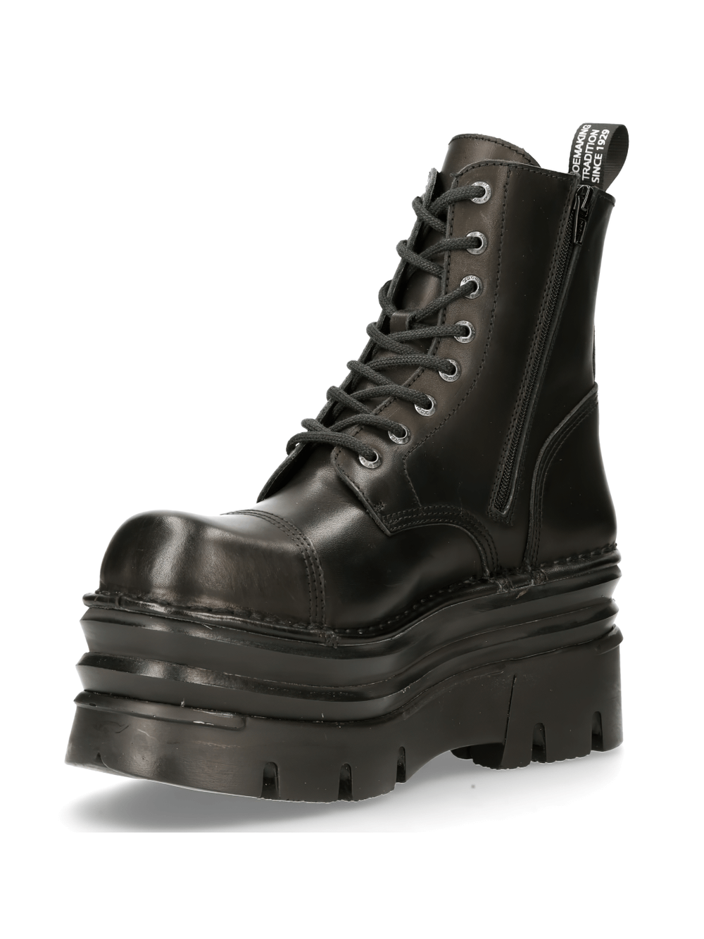 NEW ROCK Women's Sturdy Black Military-Style Leather Boots