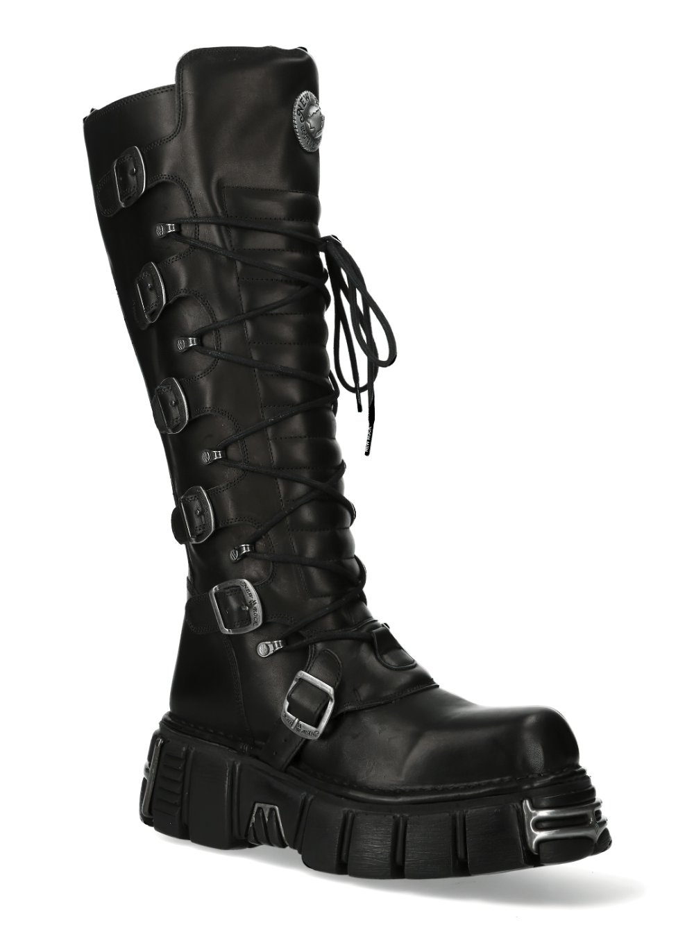 NEW ROCK Men's Sturdy High Lace-Up Boots with Buckles