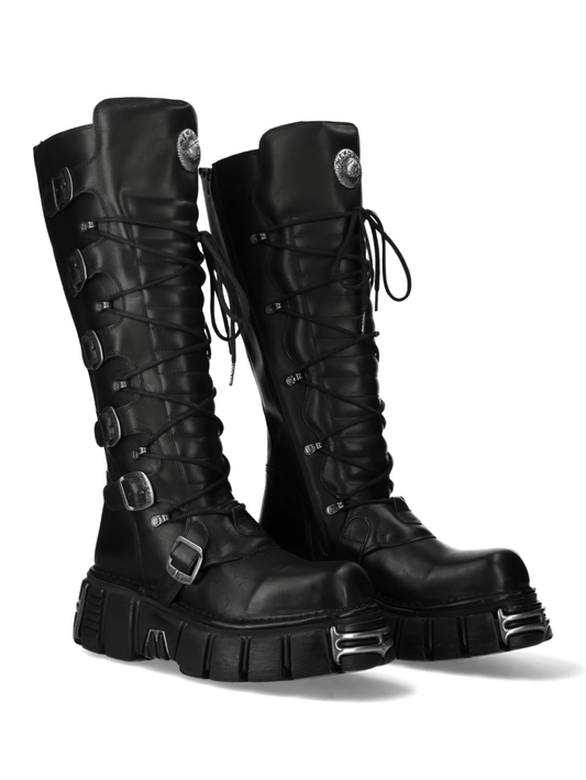 NEW ROCK Men's Sturdy High Lace-Up Boots with Buckles